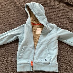 Boys mini Biden Sherpa zip hoodie. 4-5. Powder blue. Gently worn.